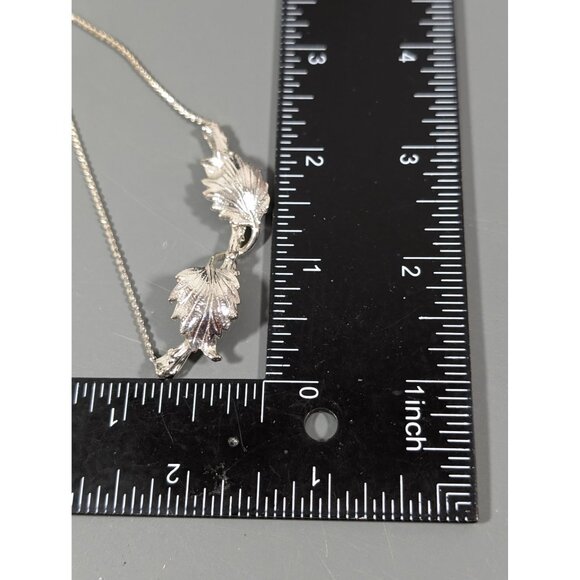 Vintage ART Arthur Pepper Double Leaf Silver Tone Necklace 15" - Picture 9 of 9